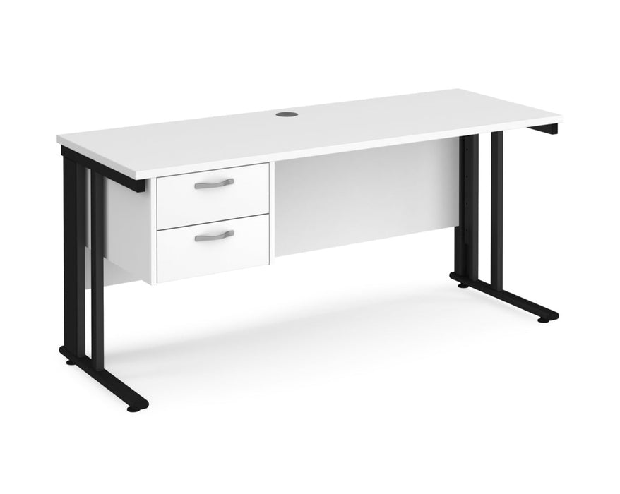 Maestro 25 - Straight Desk with 2 Drawer Pedestal 600mm Deep - Black Cable Managed Leg Frame