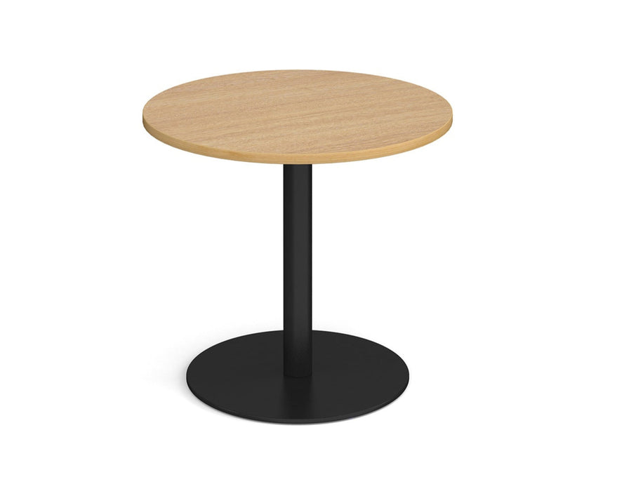 Monza circular dining table with flat round brushed steel base 800mm