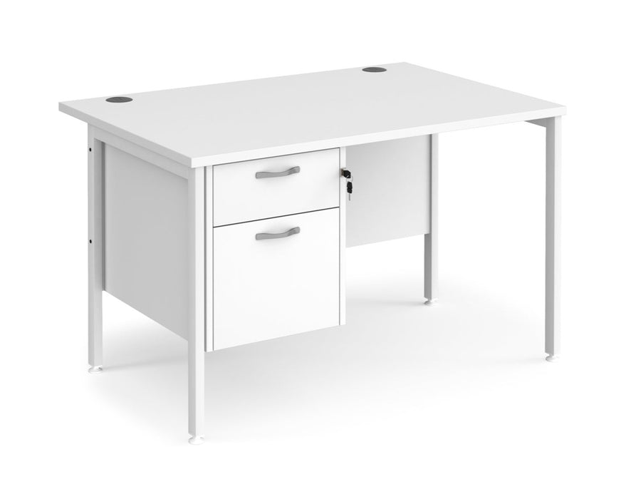 Maestro 25 - Straight Desk with 2 Drawer Pedestal - White Frame.
