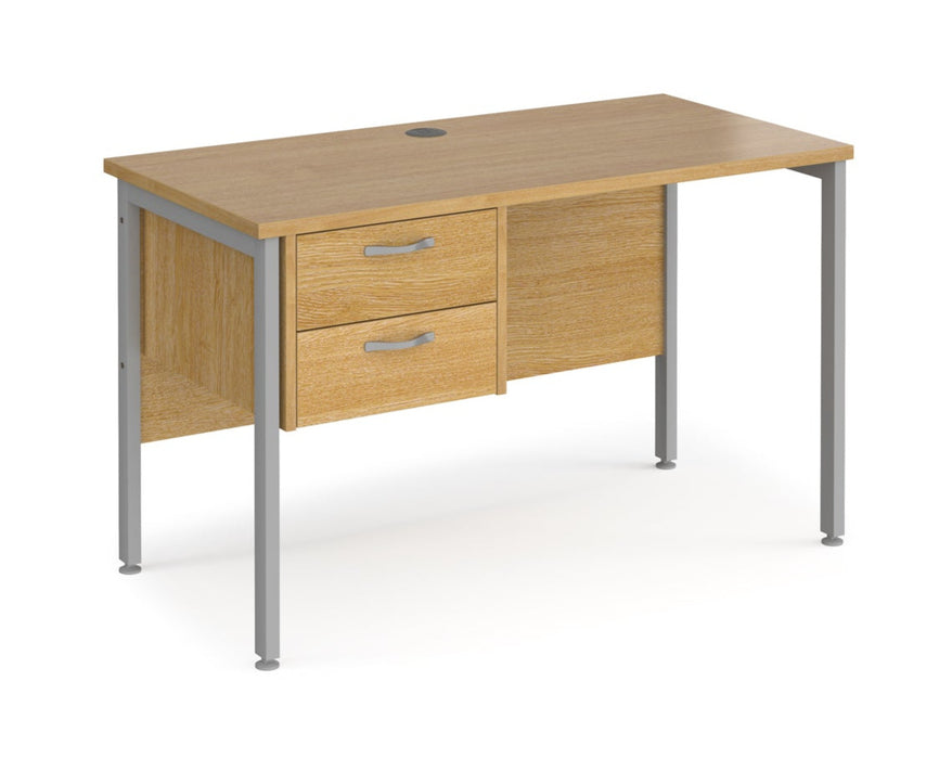 Maestro 25 - Straight Desk with 2 Drawer Pedestal - Silver H-frame Leg.