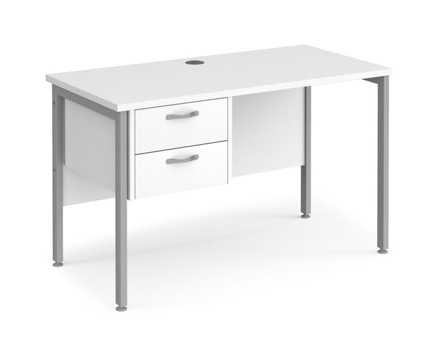 Maestro 25 - Straight Desk with 2 Drawer Pedestal - Silver H-frame Leg