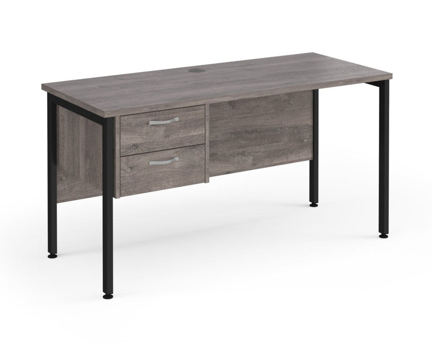 Maestro 25 - Straight Desk with 2 Drawer Pedestal - Black H-frame Leg