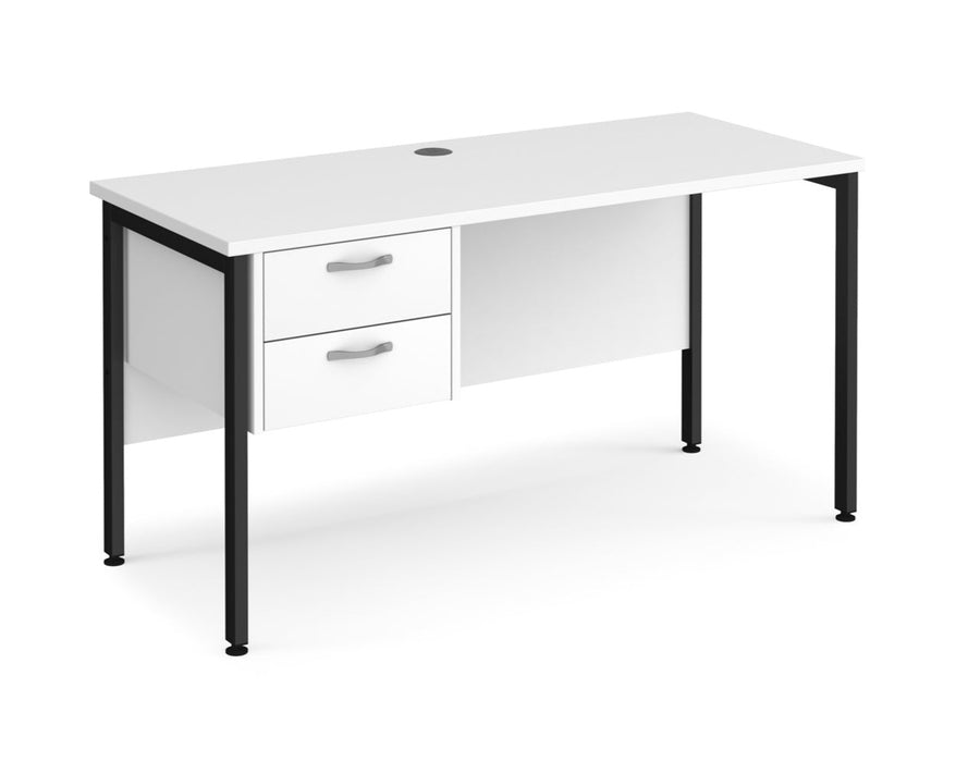 Maestro 25 - Straight Desk with 2 Drawer Pedestal - Black H-frame Leg.