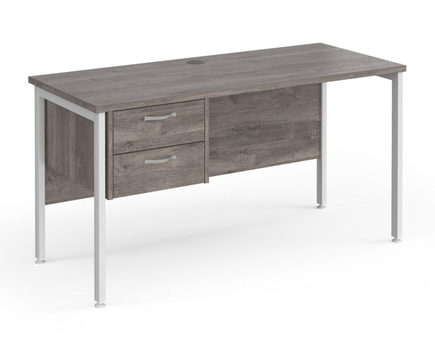 Maestro 25 - Straight Desk with 2 Drawer Pedestal - White H-frame Leg