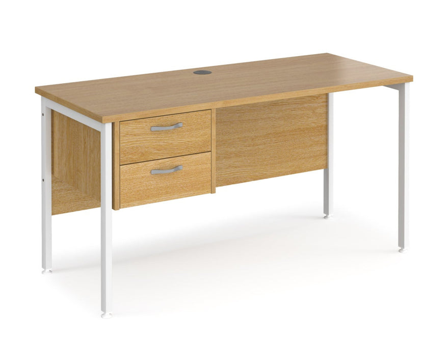 Maestro 25 - Straight Desk with 2 Drawer Pedestal - White H-frame Leg.