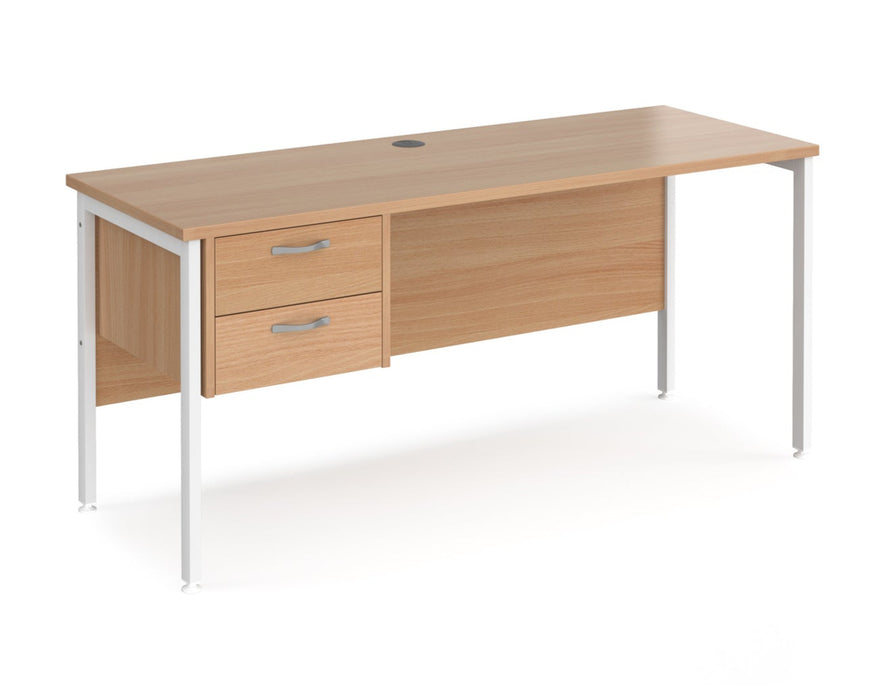 Maestro 25 - Straight Desk with 2 Drawer Pedestal - White H-frame Leg.