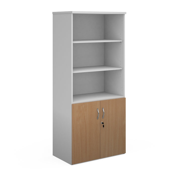 Universal Combination Units With Wood Doors & Open Tops - Four Shelves.