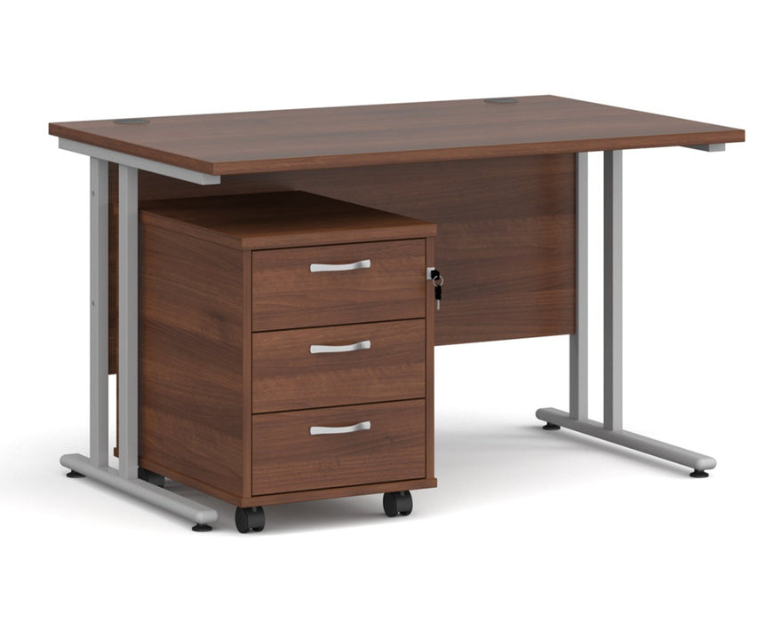 Maestro 25 - Straight Desk with 3 Drawer Pedestal - Silver Frame.