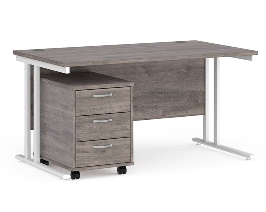 Maestro 25 - Straight Desk with 3 Drawer Pedestal - White Frame.