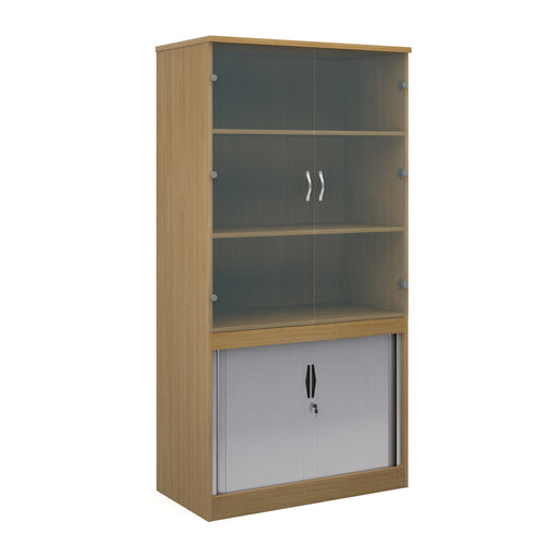 Systems Combination Bookcase With Horizontal Tambour & Glass Doors - 2000mm (Two Shelves).