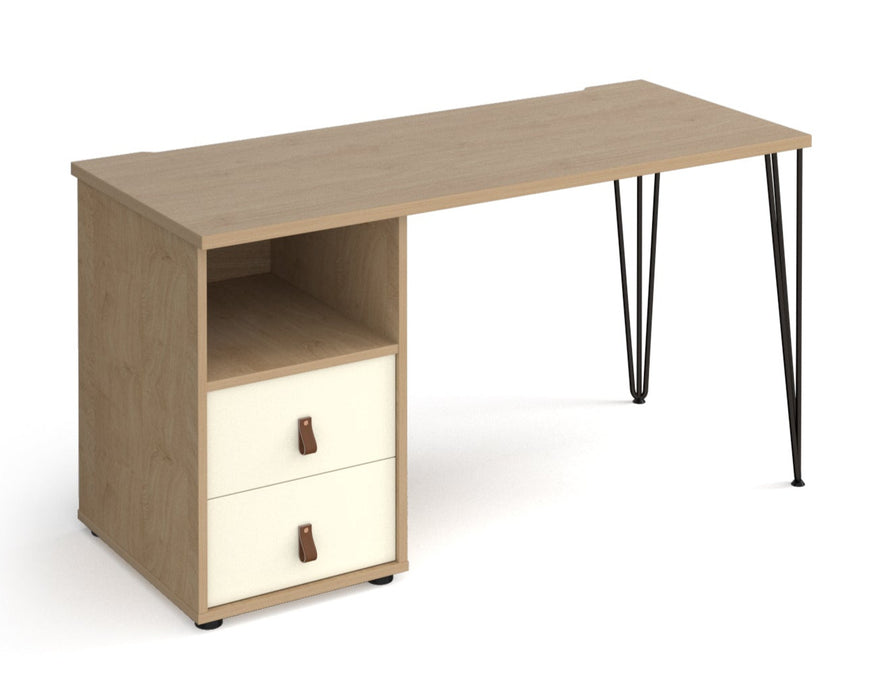 Tikal - Hairpin Leg Desk with Pedestal and Drawers.